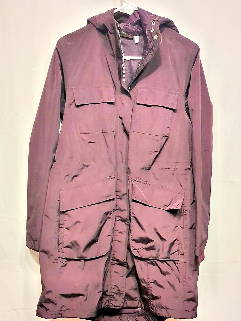Athleta Hooded Utility Coat Burgundy Small